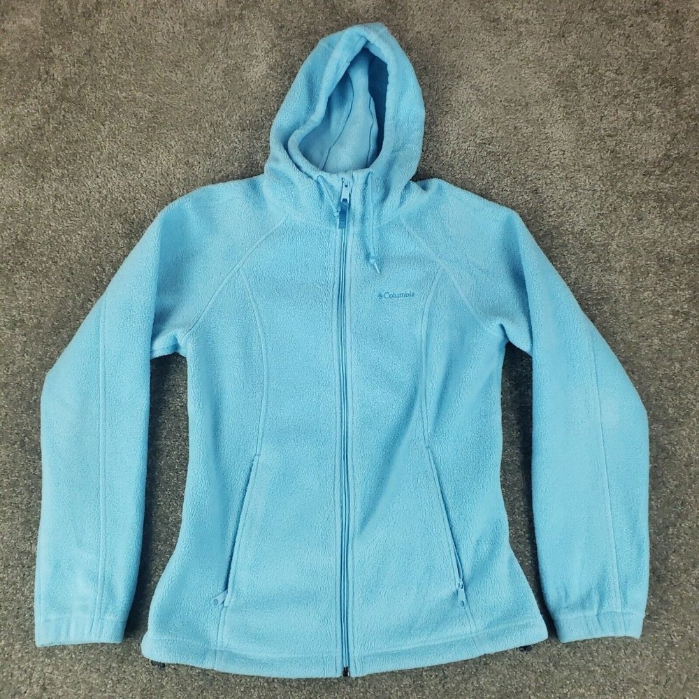 Columbia Jacket Small S Womens Light Blue Long Sleeve Fleeve Full Zip Hooded